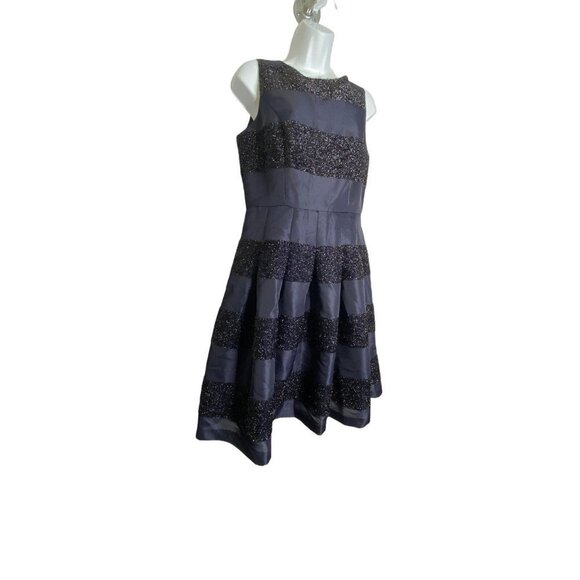 Tommy Hilfiger Womens A Line Dress Navy Striped Pleated Shimmer Sleeveless SZ 6 - Picture 3 of 9